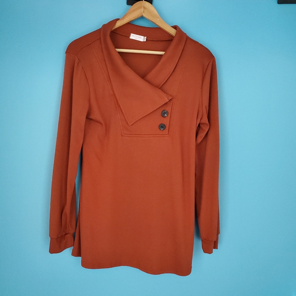 Bluetime Collard Top Size Small Stretch Brown